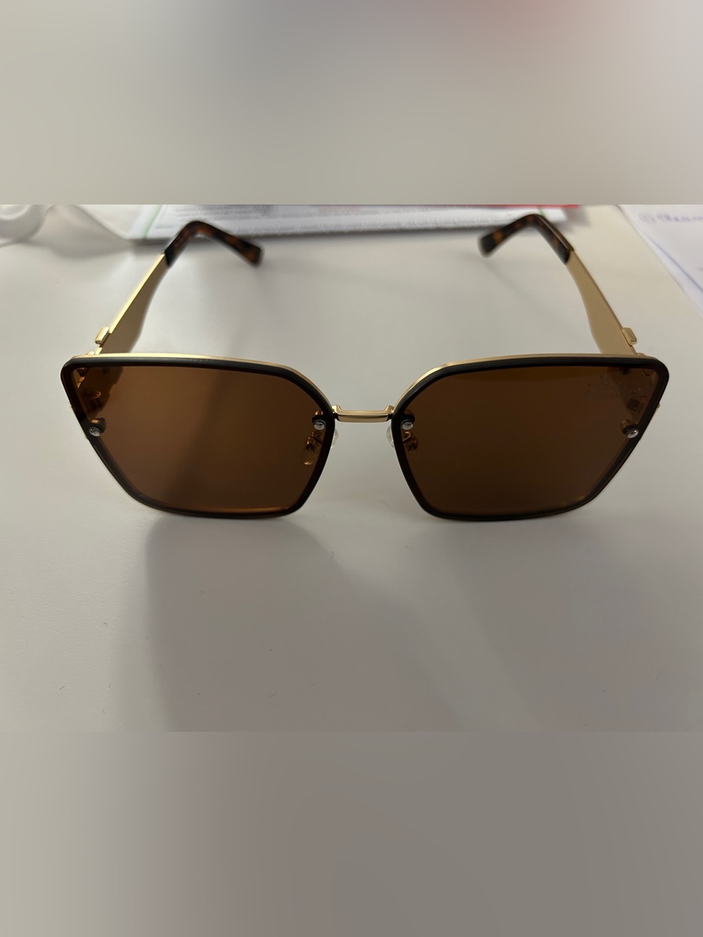 Brand New Classic Square Gold Frame Sunglasses with Brown Lenses